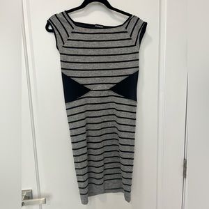 BEBE grey and black bodycon mesh dress